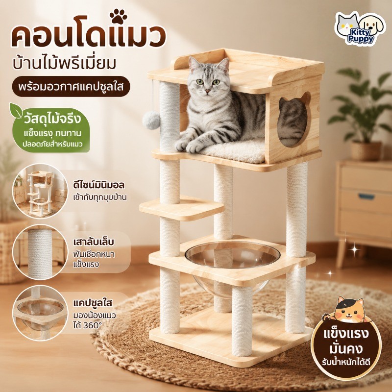 COD คอนโดแมวหลุมแมว บ้านแมว เหมาะสำหรับเลี้ยงน้องแมว 2-3ตัว ไม้เนื้อแข็ง มั่นคง