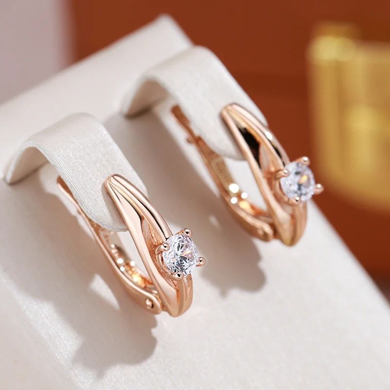 ใหม่ 585 Rose Gold White Zircon Star Clip ต่างหู Simple Moo
