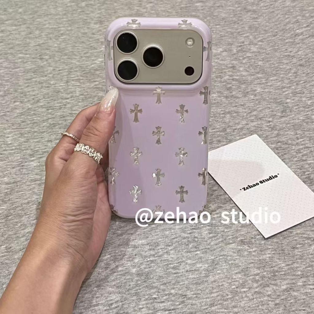 เคสโทรศัพท์เหมาะสําหรับiPhone 7 8 X XS XR XSMAX 11 12 13 14 15 16 17 Pro max Plus Airสีม่วงCrossกันกระแทกป้องกันกรณีรวมทุกอย่างกรณีYQMA