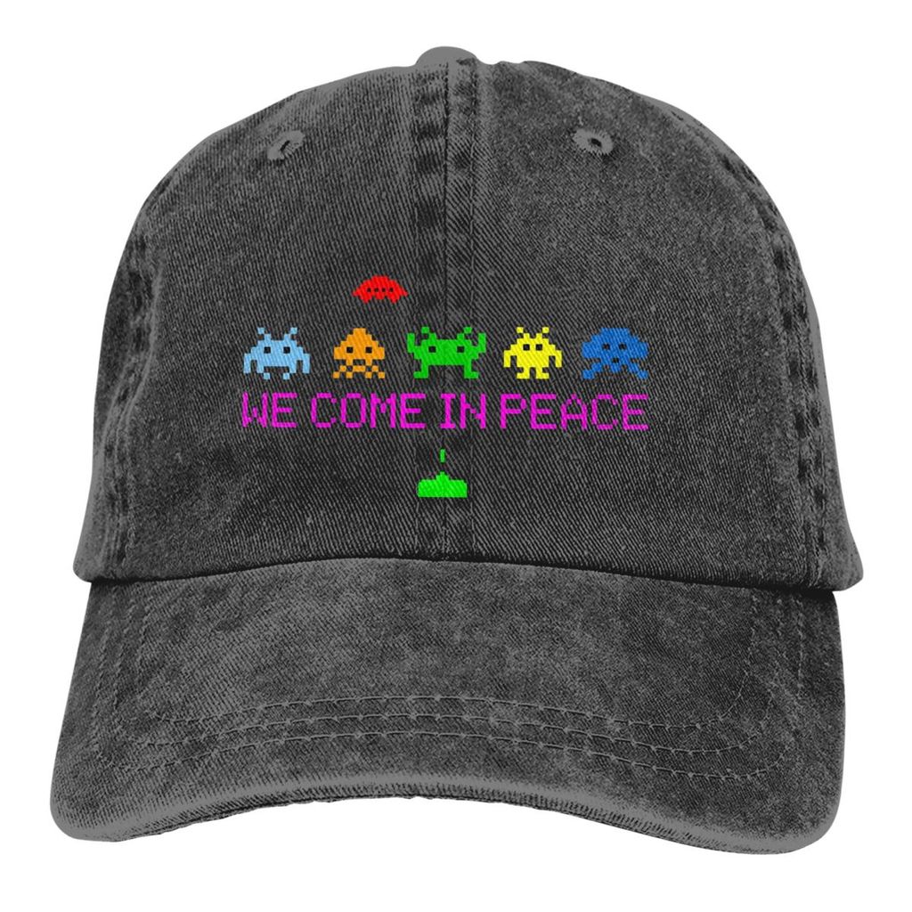Retro Pixel Space Invaders อาเขตเกมเรามาใน Peace พิมพ์ Vintage ล้างปรับพ่อหมวก Gamer หมวก 6.29