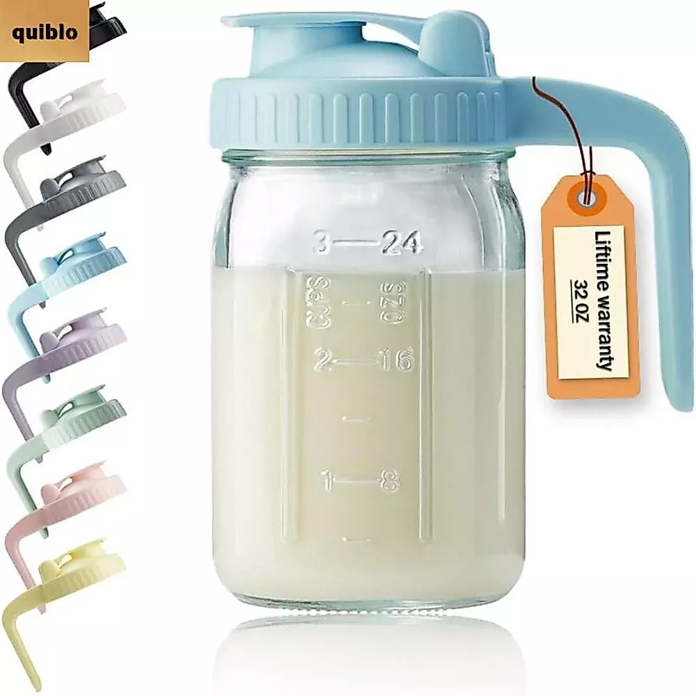 ถ้วยแก้ว QUIBLO ความจุขนาดใหญ่โปร่งใสปากกว้าง Mason Jar แบบพกพาป้องกันการรั่ว 32oz รถติดตั้งแว่นตา Tumbler Home Office Picnic