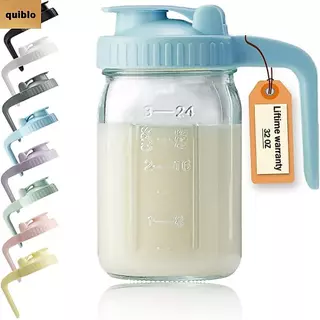 ถ้วยแก้ว QUIBLO ความจุขนาดใหญ่โปร่งใสปากกว้าง Mason Jar แบบพกพาป้องกันการรั่ว 32oz รถติดตั้งแว่นตา Tumbler Home Office Picnic