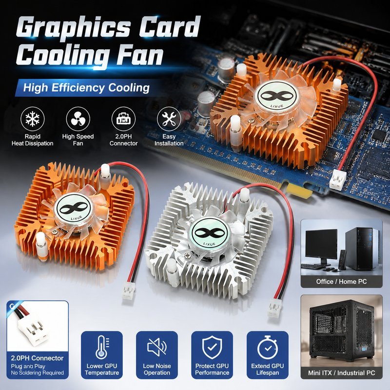 ฮีทซิงค์พัดลมการ์ดกราฟิก พัดลมระบายความร้อนคอมพิวเตอร์ 12V อะลูมิเนียม พร้อมซิลิโคน สำหรับ GPU VGA