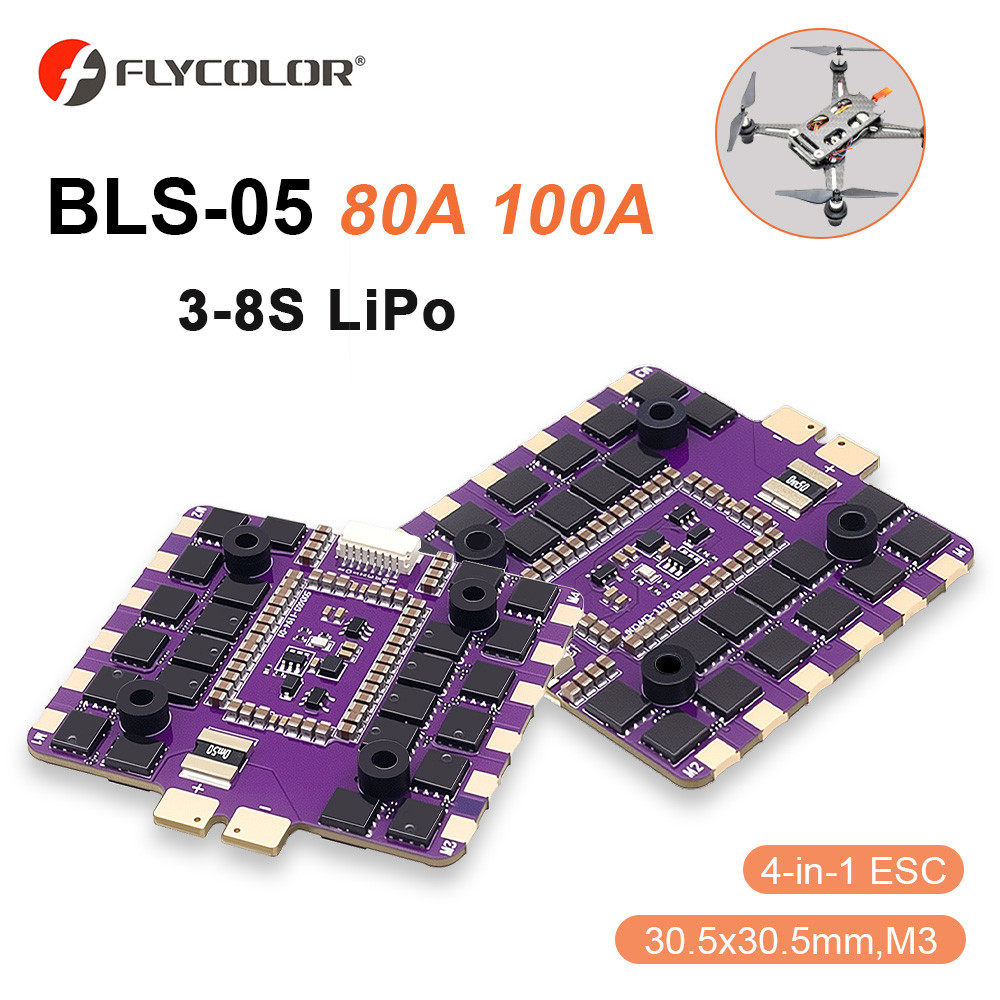 FLYCOLOR BLS-05 80A 100A ESC 4-IN-1 3-8S LIPO 500k eRPM 50MHz Dshot300 & Dshot600 ใช้งานร่วมกับ Flyc