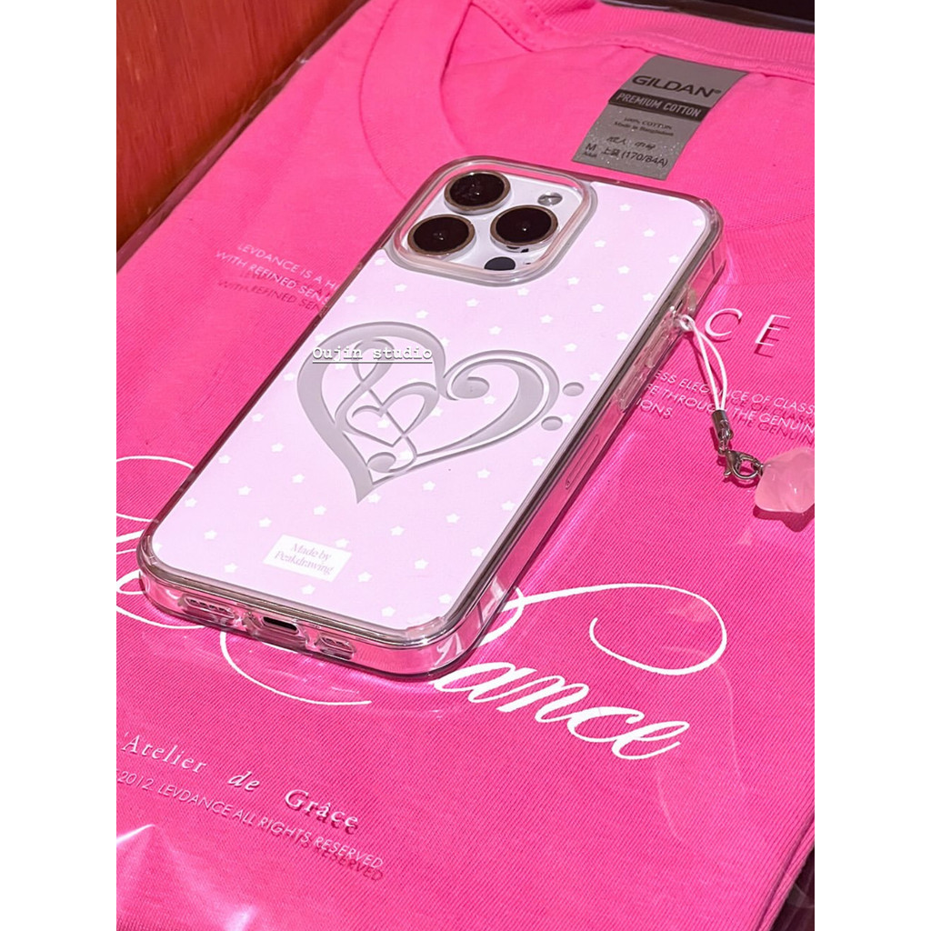 สไตล์เกาหลี ins สไตล์ Niche Blogger สไตล์เดียวกัน Star Note Love Girl เคสโทรศัพท์สีชมพู 17/16promax/15pro/14/13 เคสโทรศัพท์อะคริลิคกันกระแทกฝาครอบ Star Lanyard