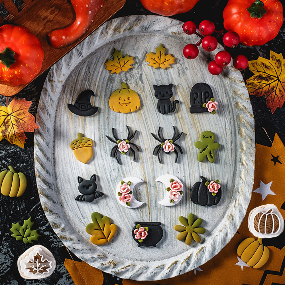 การ์ตูนฮาโลวีน Spider Skull Polymer Clay Cutters DIY เครื่องมือดินต่างหูตัดแม่พิมพ์