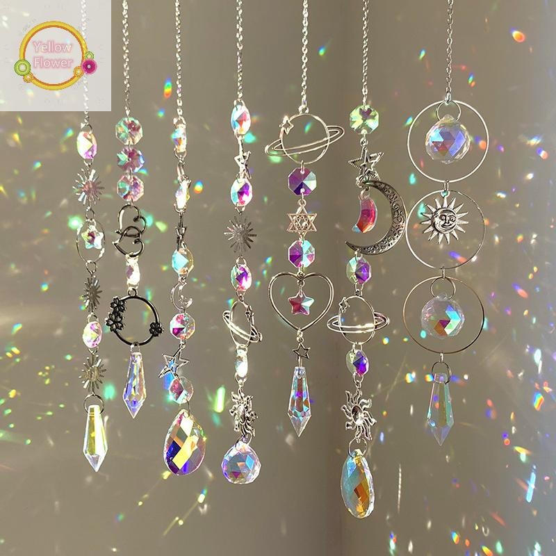 YellowFlower จี้คริสตัล Garden Suncatcher กระดิ่งลม Rainbow Prism คริสตัลสําหรับตกแต่งหน้าต่าง TH
