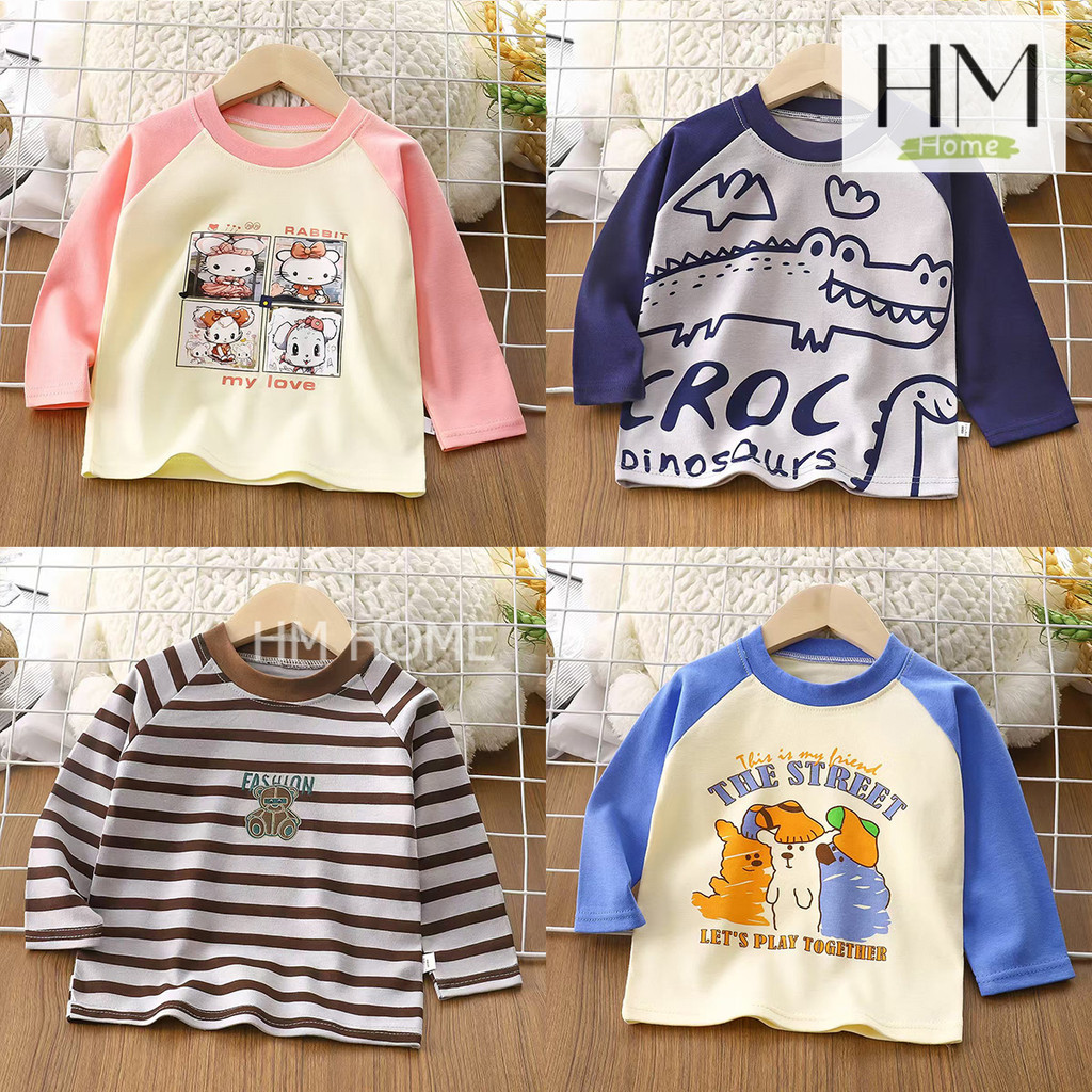 เสื้อแขนยาวเด็ก เสื้อยืดแขนยาว คอกลม พิมพ์ลายน่ารักๆ