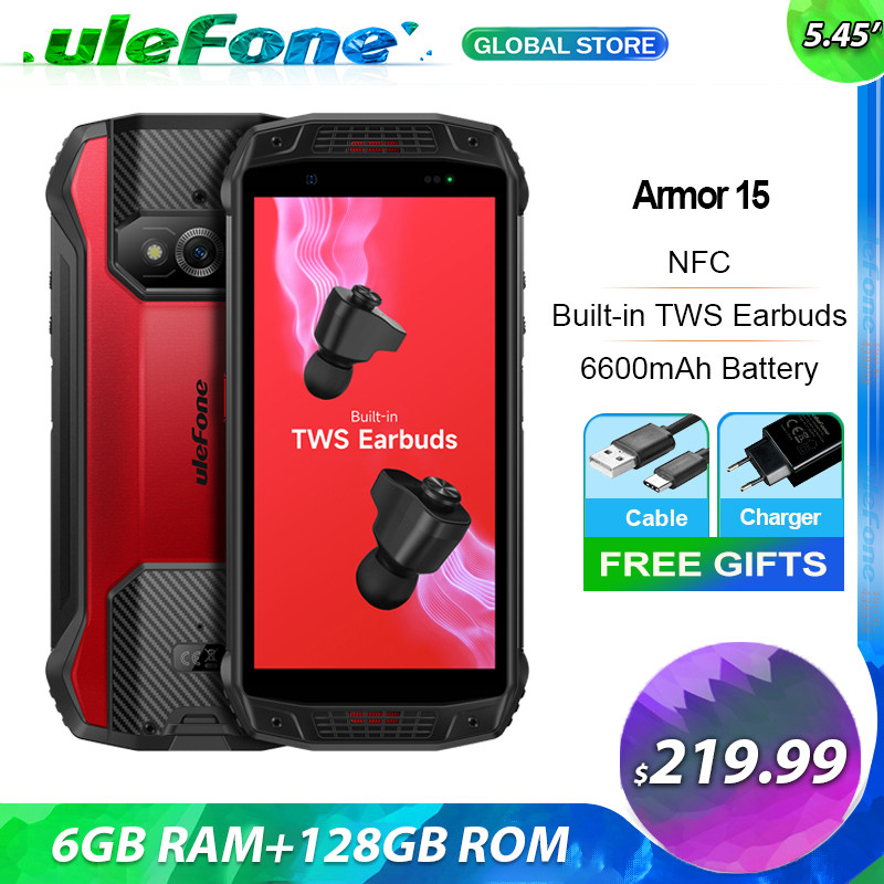 Ulefone Armor 15 โทรศัพท์ที่ทนทานAndroid 12 หูฟังTWSในตัวสมาร์ทโฟน 6600mAh 128GB NFC 2.4G/5G WLANโทร