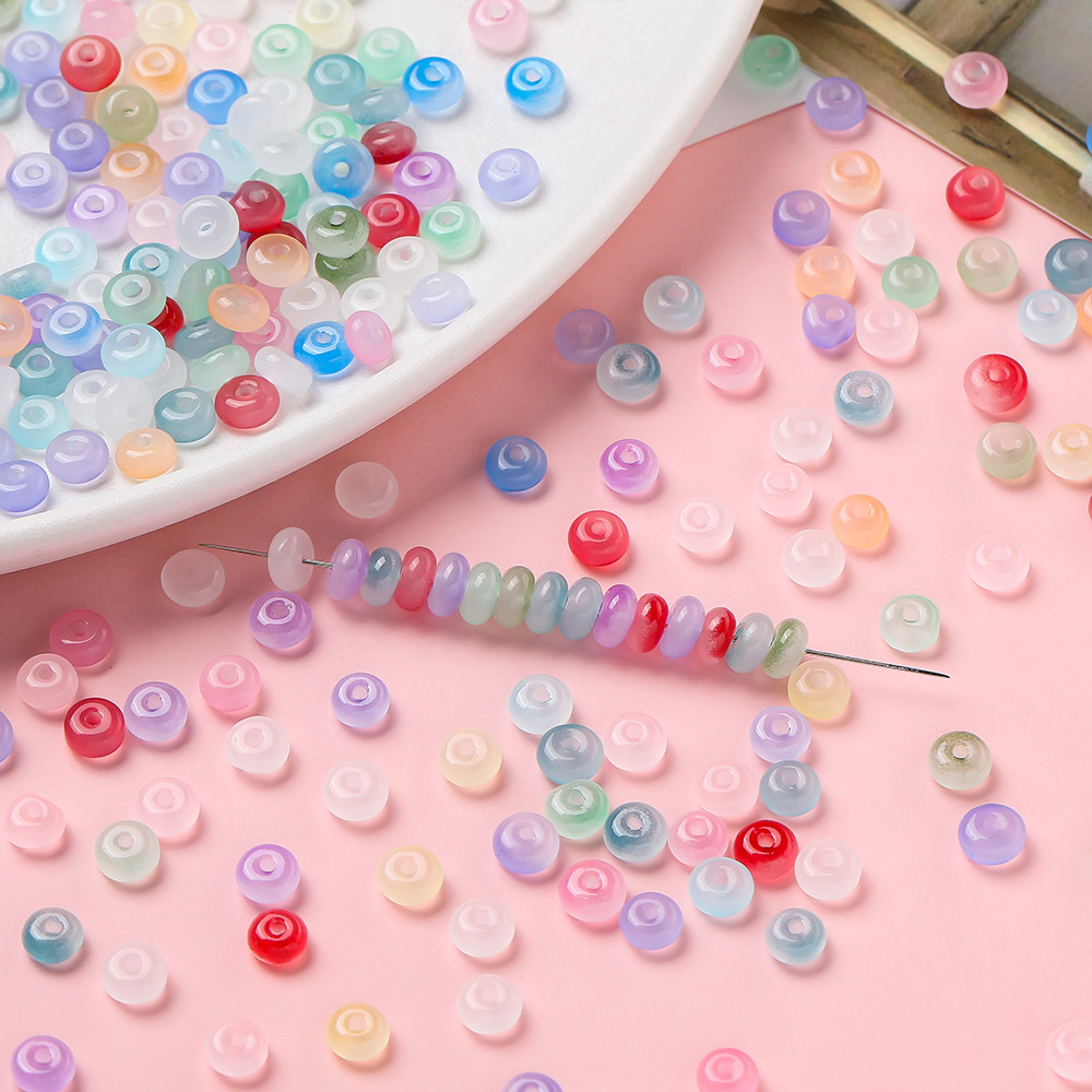 ลูกปัดแก้วลายหยก 100 ชิ้น 4.5-6.5มม. แบบแบนรี สำหรับทำสร้อยข้อมือ-สร้อยคอDIY เครื่องประดับแก้วแบนรี