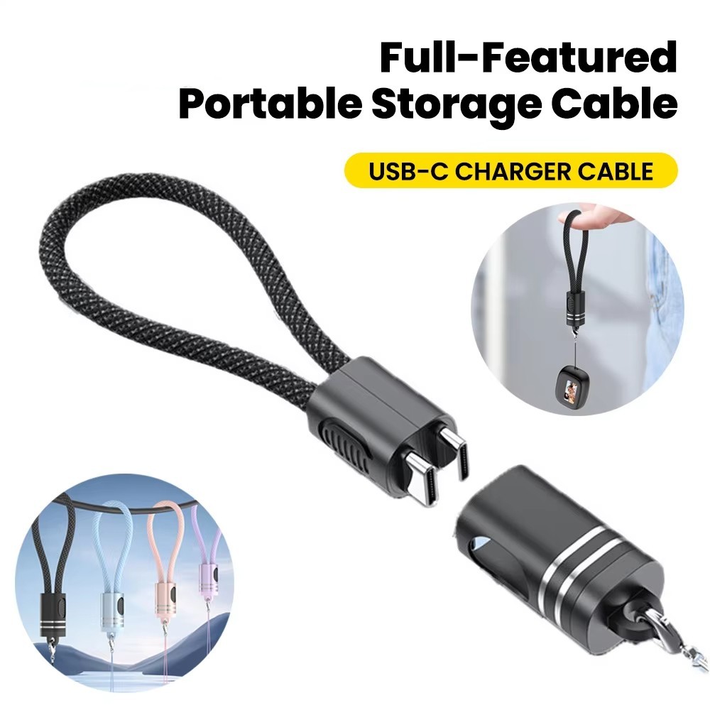 Twitch 60W ประเภท C ถึง Type C PD Fast สายชาร์จสําหรับโทรศัพท์มือถือ 2 ใน 1 Lanyard Power Bank USB-C ข้อมูลสาย 18 ซม.