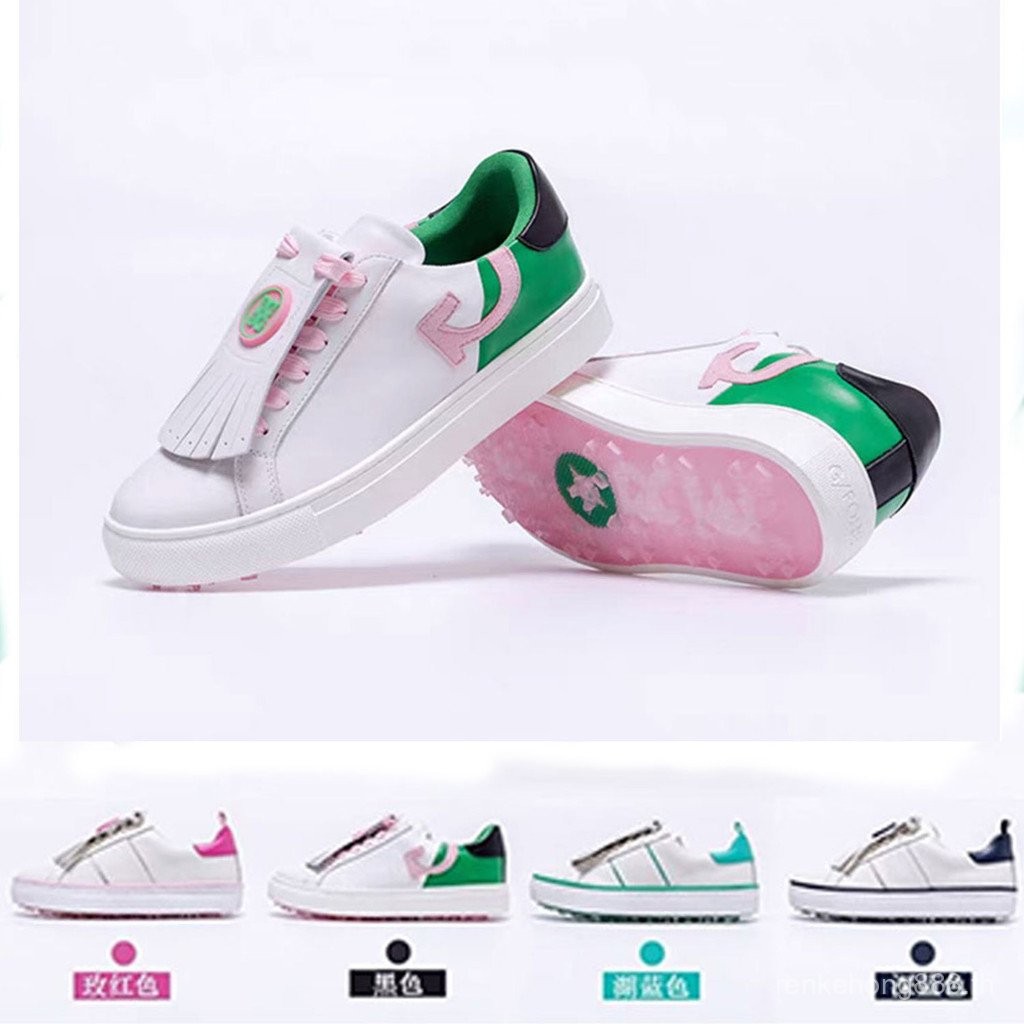 คลังสินค้าพร้อม && G4 Spikeless พู่ GOLF รองเท้าผู้หญิง GOLF Top Layer Cowhide GOLF กีฬากลางแจ้งกันน