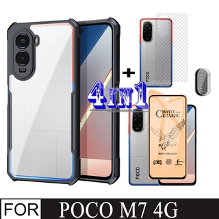 Poco M7 4Gเคสโทรศัพท์กันกระแทกสําหรับPoco F7 C71 C85 C75 4in1 กระจกนิรภัยป้องกันหน้าจอ + ฟิล์มด้านหลัง + ฟิล์มเลนส์กล้อง
