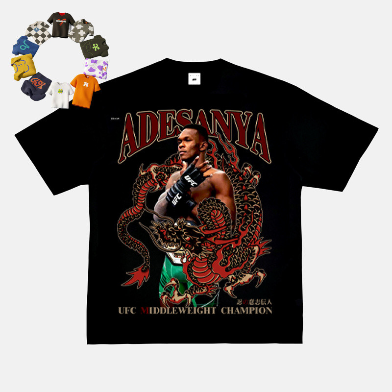 เสื้อยืดแขนสั้นคอกลม ผ้าฝ้ายแท้ ออกแบบโดยแชมป์ UFC_medium_weight Israel Adesanya