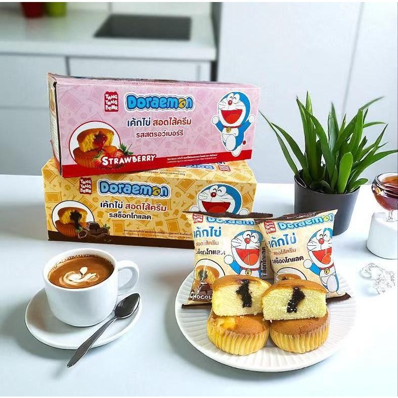 ส่งฟรี 【2 กล่อง 24ชิ้น】เค้กไข่ สอดไส้ครีม รสช็อกโกแลตและรสสตอเบอรี่ อร่อย นุ่ม ไส้เยอะ ขนมตังตังแบร์ - รูปที่ 2