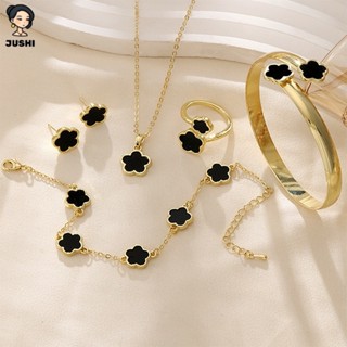 JUSHI ชุดเครื่องประดับ 5 ชิ้น ทองคำพลาทินัม ลายดอกไม้โชคดี พ…