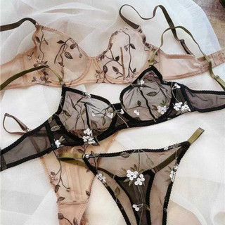 มีโครง บางเฉียบถ้วย เย็บปักถักร้อย ลูกไม้ ชุดชั้นใน ลึก V ระ…