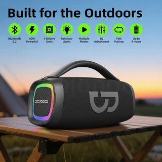 GOOJODOQ 6000mah ลําโพงบลูทูธ Shocking 60W สเตอริโอ + เอฟเฟกต์แสง RGB เหมาะสําหรับคาราโอเกะสําหรับครอบครัว งานปาร์ตี้ ฯลฯ