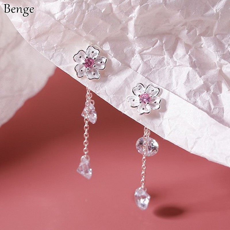 ต่างหู Benge Cherry Blossom กะพริบคริสตัล สไตล์เรโทร ของขวัญวันหยุดพิเศษ