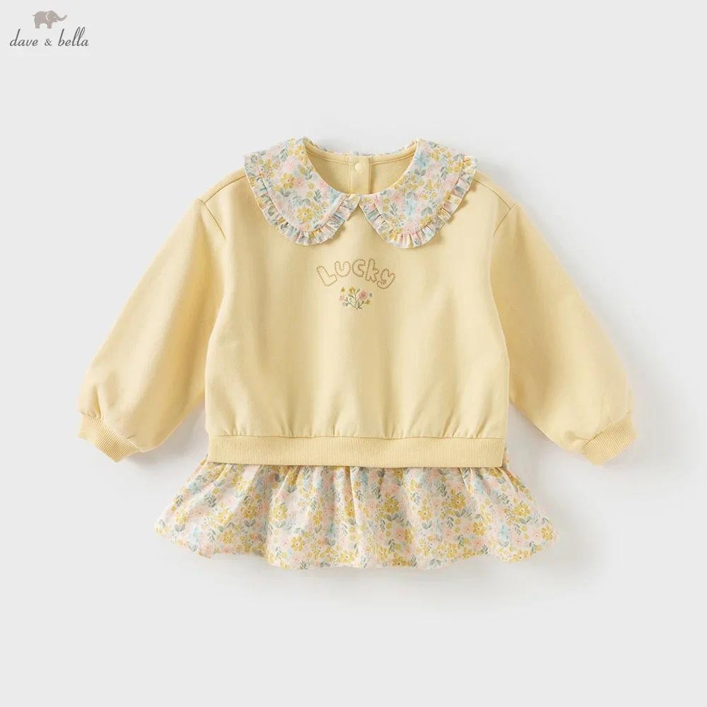 Dave Bella 6M-9Y ชุดเดรสแขนยาวเด็กหญิง hoodie cotton เดรสลายดอก แฟชั่นฤดูใบไม้ร่วง DB3252684