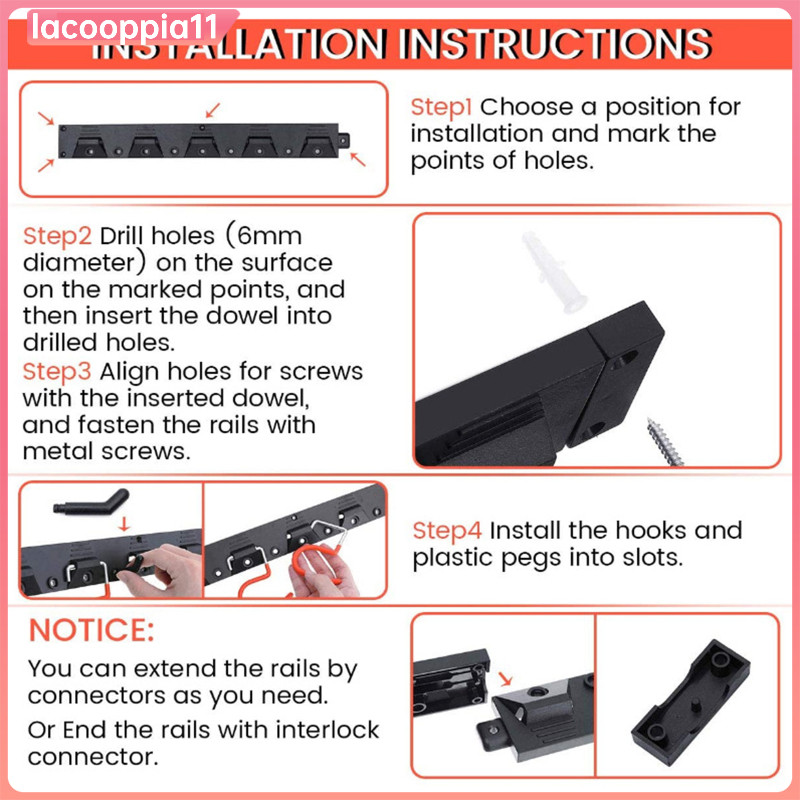 [lacooppia11] Wall Shovel Storage Rack ที่แขวนไม้กวาด Home Garage Garden Tool Organizer