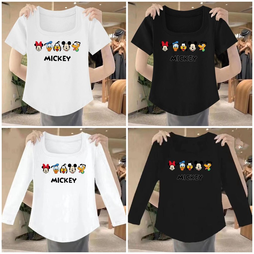 แขนสั้น/แขนยาว S-XXL 2025 คอกลม เสื้อยืดทรงจีบธรรมดาสำหรับผู้หญิง ทรงสลิมฟิต หลากสี ผ้าใส่สบาย สไตล์ลำลอง