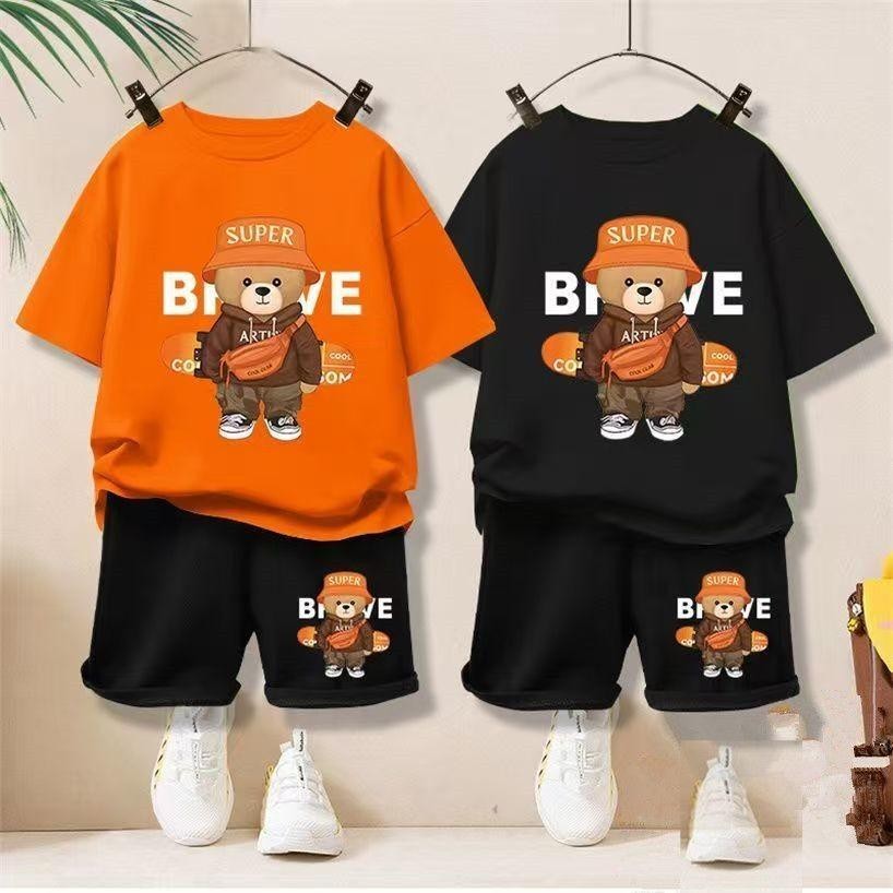 [จัดส่งจากประเทศไทย]เสื้อยืดเด็ก คอตตอน 100% Cotton ชุดเด็กผู้ชาย ชุดแขนสั้นเด็ก 2025 ชุดหมีใหม่ เซ็ตชุดเด็ก เสื้อ+ก