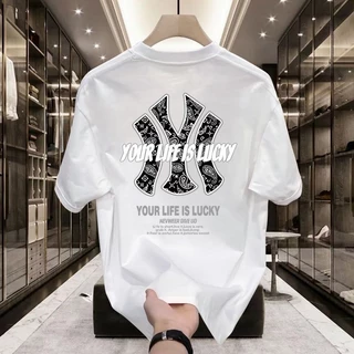 (ผ้าฝ้าย 100%)Luvoro oversize unisex เนื้อผ้านุ่มระบายแขนสั้น T-shirt สีดำและสีขาว เสื้อยืดทูโทน เสื้อยืดแขนสั้น C1635
