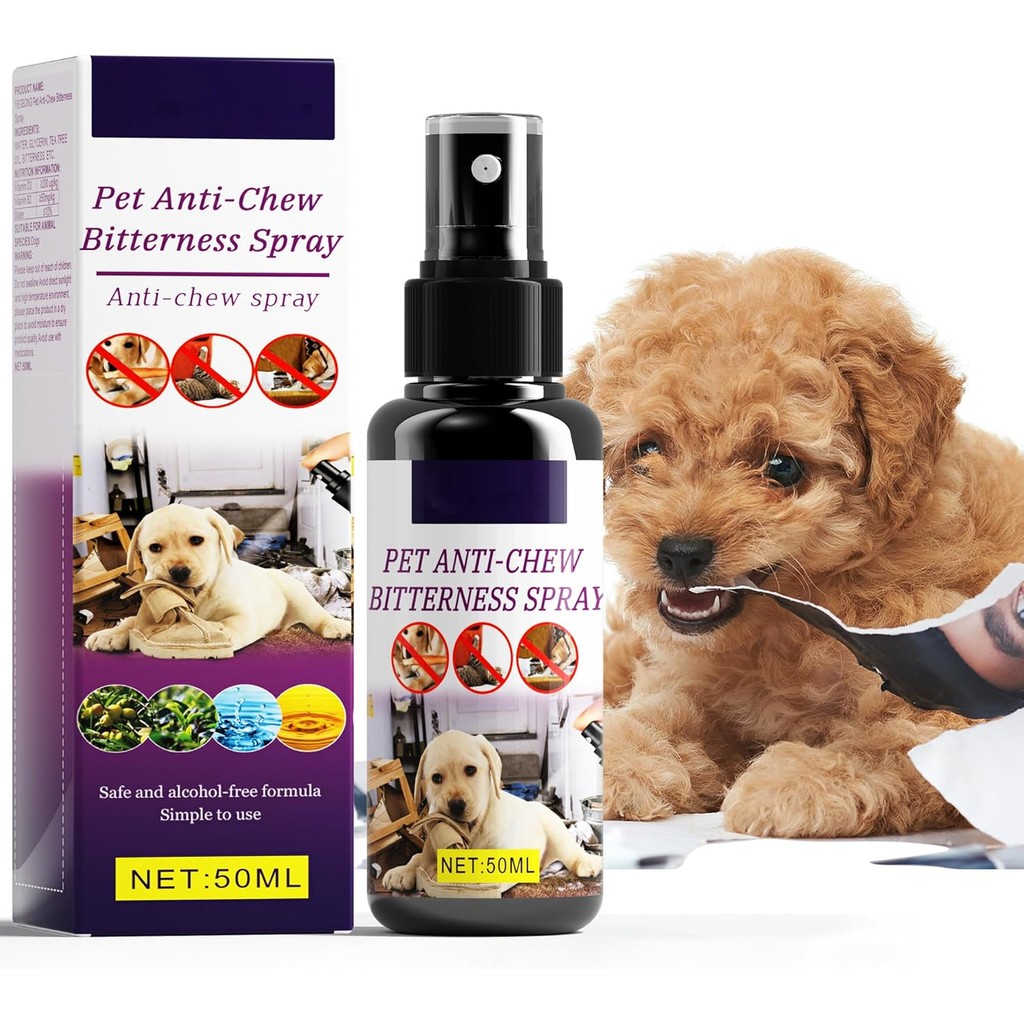 No สเปรย์เคี้ยวสําหรับสุนัขเพื่อหยุดเคี้ยว, สเปรย์ขมธรรมชาติและปลอดภัยสําหรับสุนัข, สเปรย์ป้องกันการเคี้ยวที่มีประสิทธิภาพ 50 มล. สําหรับสุนัข, สเปรย์ยับยั้งสุนัขเพื่อหยุดสุนัขจากการเคี้ยวเฟอร์นิ