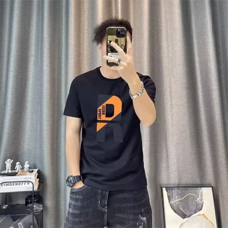 เสื้อยืดสีดำสีขาบ T1133 ทำจากเนื้อฝ้ายละเอียด ไซส์ S-5XL