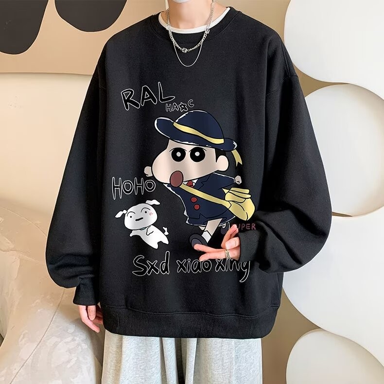 อินเทรนด์รอบคอเกาหลีรุ่นพิมพ์หลวม 23newCOD เสื้อกันหนาวสไตล์ใหม่สไตล์ฮ่องกง 2025chic2024 ผู้ชายฤดูใบ