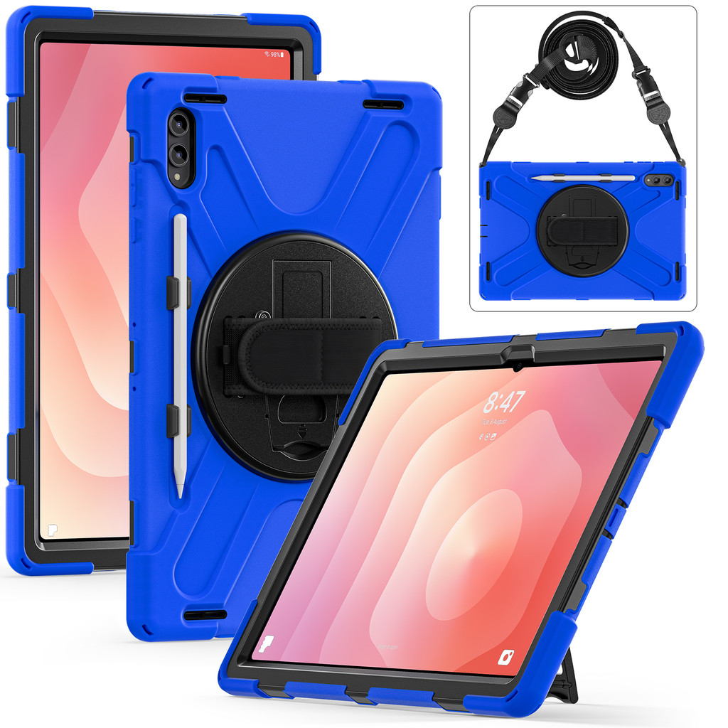 สําหรับ Samsung Galaxy Tab S11 S11 Ultra 2025 360° เคสขาตั้งหมุนได้พร้อมสายคล้องมือแบบเวลโครแบบปรับได้ที่ใส่ปากกาในตัวมาพร้อมกับสายคล้องไหล่