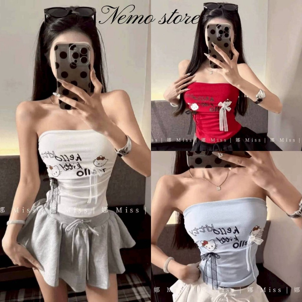 Nemo store🌸#FY66032 เสื้อเกาะอก น่ารักๆ ดีเทลลายการ์ตูนสีน่ารัก เสริมฟองน้ำในตัวยืดพอดีตัว