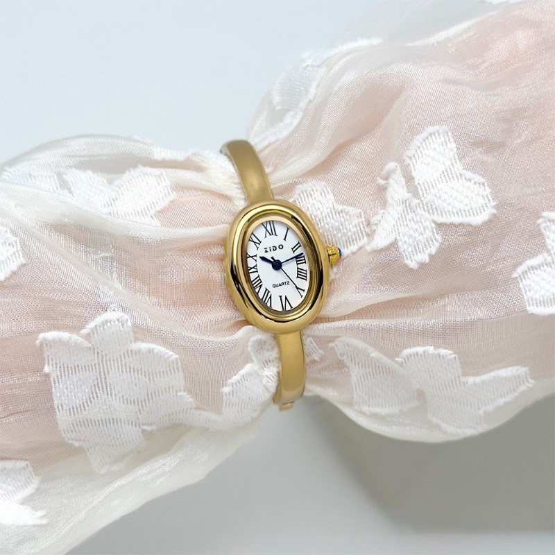 Zhidao ใหม่นาฬิกาผู้หญิง rose gold แหวนเพชรหรูหรา high-end niche ออกแบบสร้อยข้อมือรูปไข่นาฬิการะเบิด