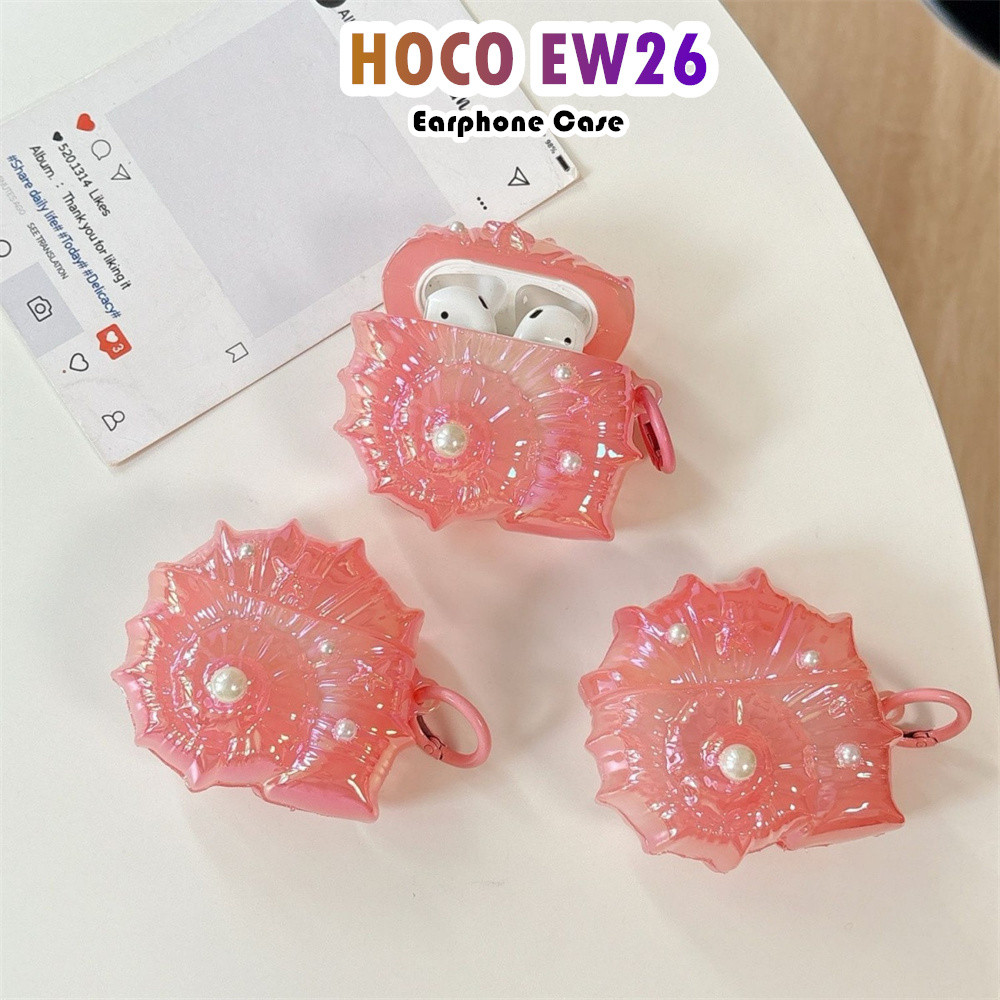 In StockFor HOCO EW26 Case Casing Soft Silicone Headphone Case Cover Solid Colour Seashell NO.2