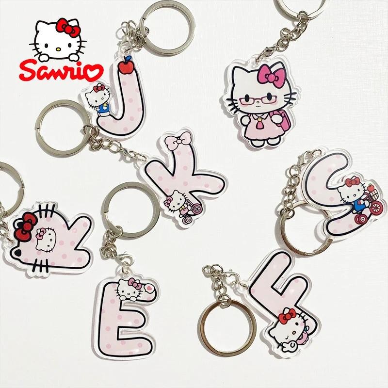 1 ชิ้น Hello Kitty อะคริลิค Key CHAIN 26 ตัวอักษรการ์ตูนพวงกุญแจ Girlish พวงกุญแ