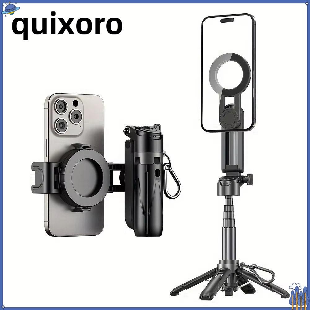 QUIXORO ไม้เซลฟี่แม่เหล็ก, กล้องส่องทางไกลปรับแม่เหล็กโทรศัพท์ขาตั้งกล้อง,พร้อมรีโมทที่ถอดออกได้แบบพกพาพับขยายโทรศัพท์ Grip Vlog การถ่ายภาพสด