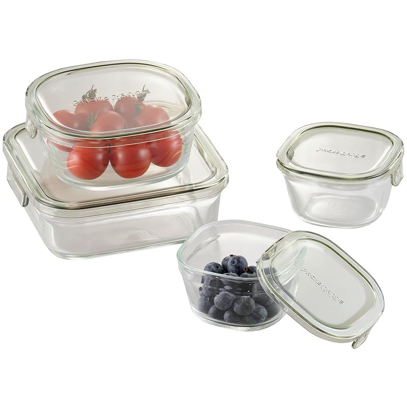 Iwaki Heat-Resistant Glass Storage Container Olive Green Square Type 4-Piece Set Pack & Range PC-PRN