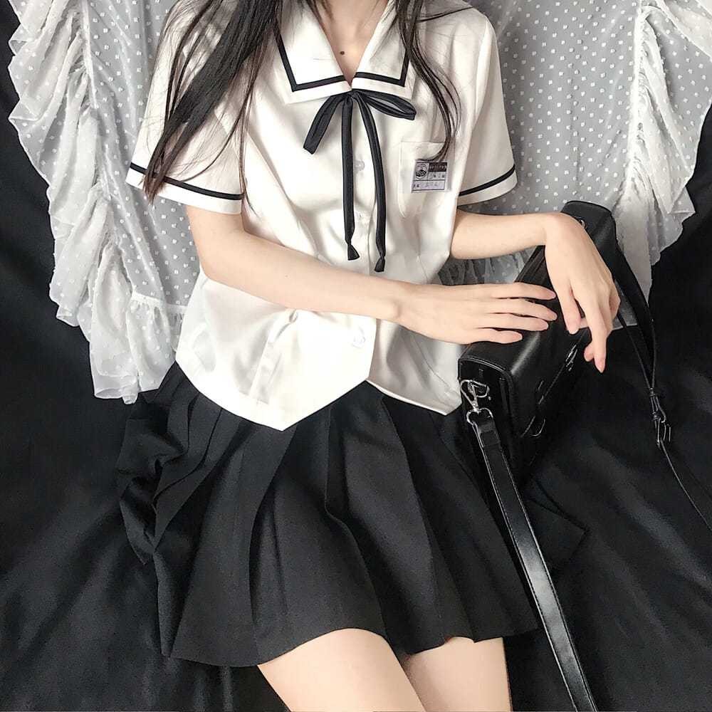 日系jk制服衬衫上衣女短袖夏季学生校供感白衬衣短裙套装上衣班服Japanese JK Uniform Shirt Top Women's Short Sleeve Summersjhk23d.th20