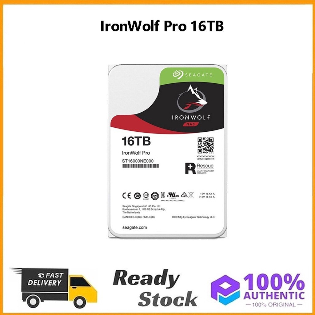 Seagate IronWolf Pro 16TB NAS ไดรฟ์ 7200RPM 256MB แคช SATA 3.5 นิ้วฮาร์ดไดรฟ์ภายใน ST16000NE000HT99 