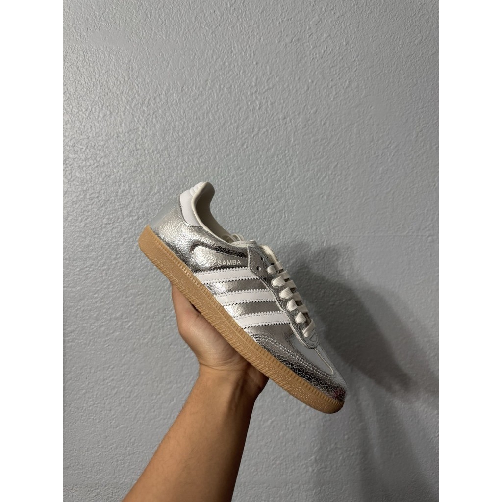 Adidas Womens Samba OG - Silver Metallic Cracked Leather - JR0035