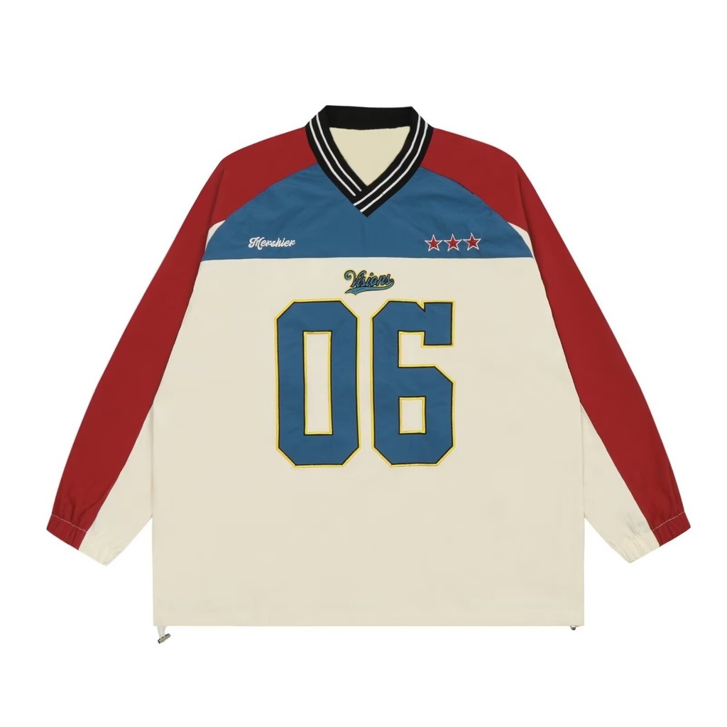 2025 NEW 2025 American Retro V-neck Parent-child Outfit Color-blocking Mother-daughter Jersey Sports