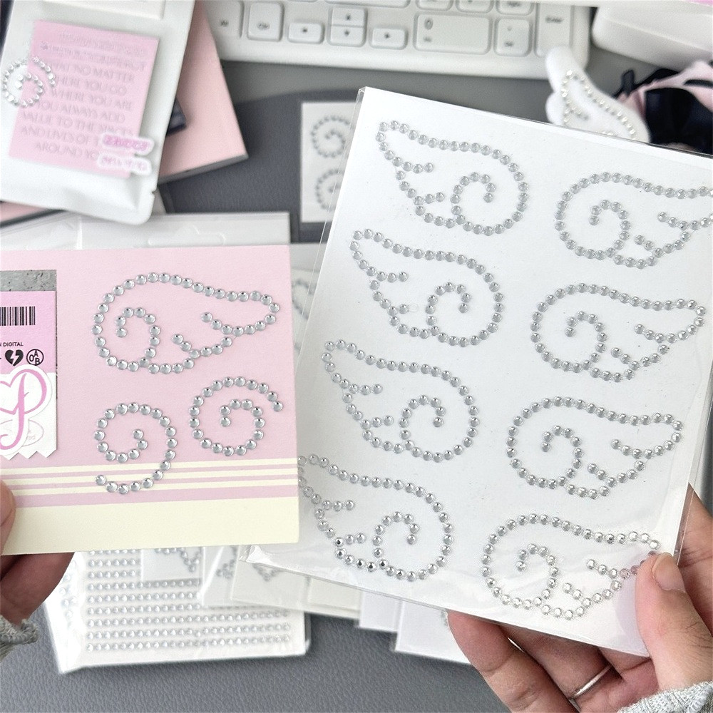 คริสตัลแองเจิลปีกวงกลมสติกเกอร์ ทําเอง สมุดภาพสติกเกอร์ตกแต่งอุปกรณ์บรรจุภัณฑ์