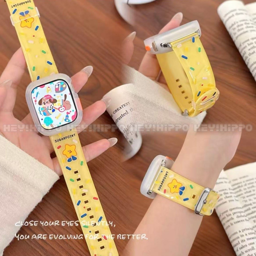 สาย TPU ดาวการ์ตูนเหมาะสําหรับ iWatch 11/SE3/10/9/8/7/6/5/4/3/2/1 เคสป้องกันโปร่งใสเหมาะสําหรับ 49/46/45/44/42/41/40/38 มม.