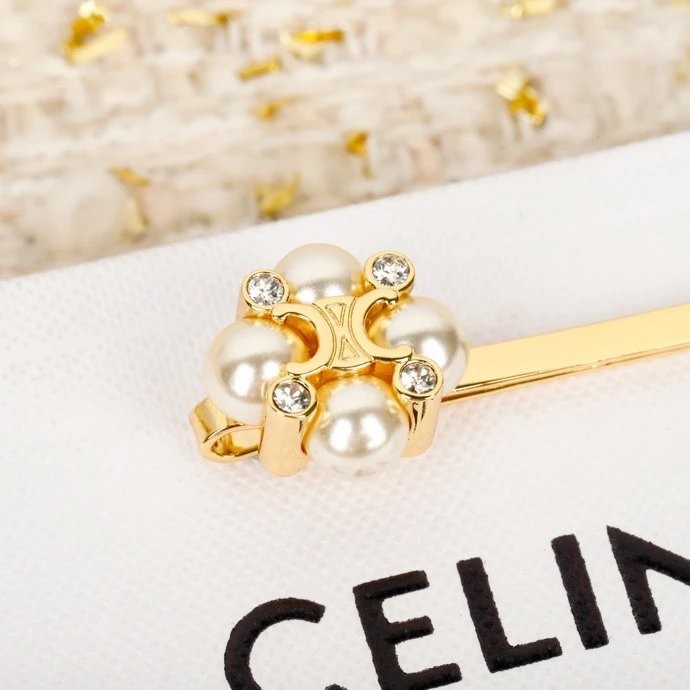 กิ๊บติดผม Celine ใหม่ ออกแบบ Arc de Triomphe ลูกปัดสีขาว โลโก้ Pearl สไตล์ INS สำหรับฤดูร้อน แบบกิ๊บ