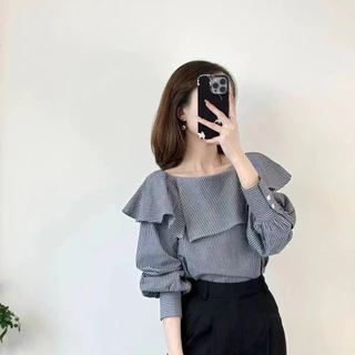 Red Berryเสื้อเชิ้ตแขนยาวลายทางฤดูใบไม้ร่วงใหม่สำหรับผู้หญิงปี 2025 เสื้อเชิ้ตแขนยาวเอวบาง99106