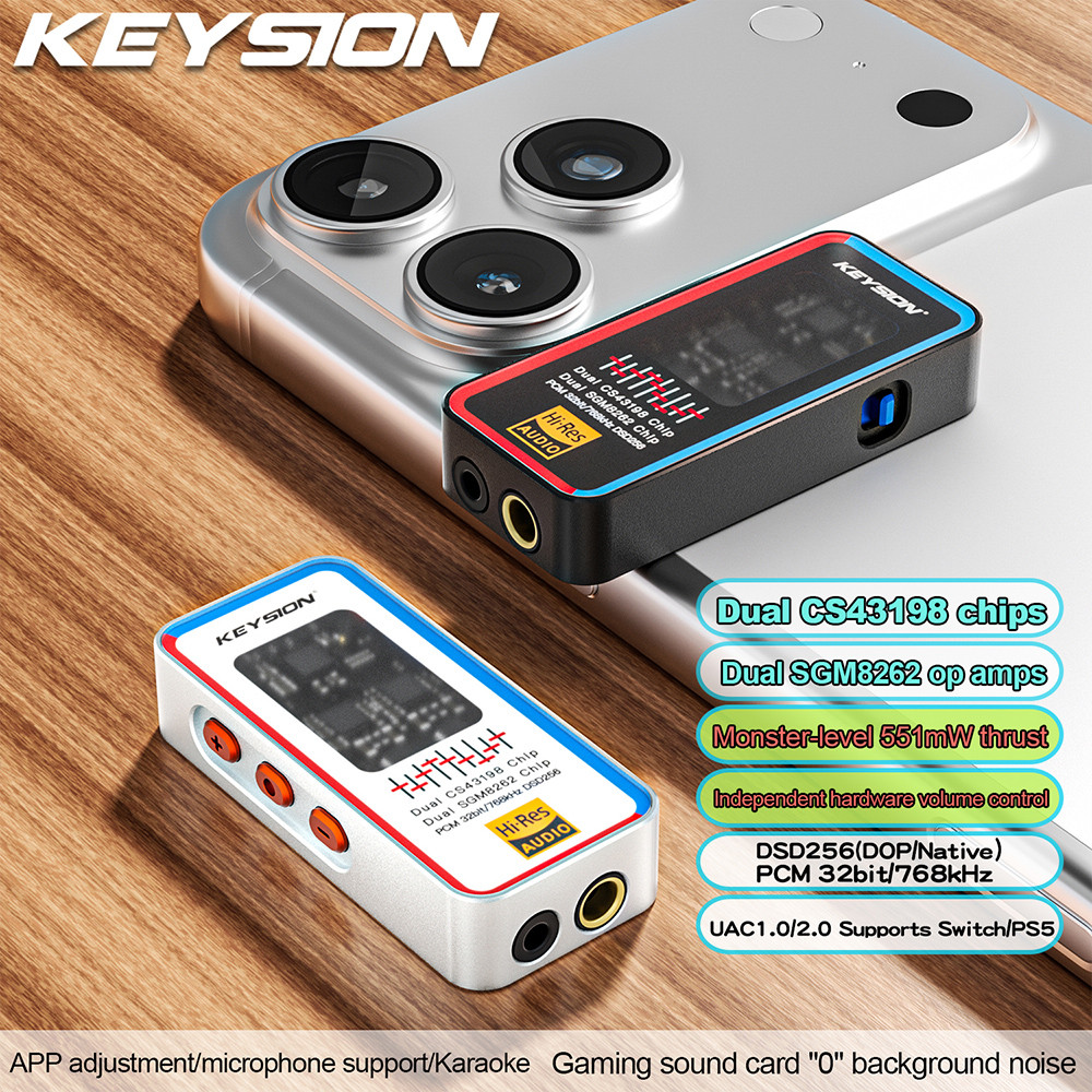 KEYSION USB Type-C แบบพกพา HIFI DAC เครื่องขยายเสียงหูฟัง Daul CS43198 ชิปถอดรหัส SGM8262X2 Op-Amp 768kHz DSD256 3.5/4.4 มม.เอาต์พุตเสียง AMP