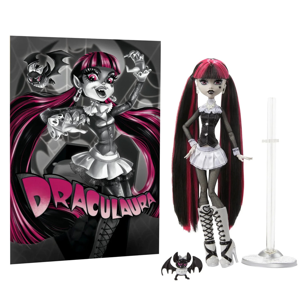 Monster High Doll Reel Drama Draculaura สีดําและสีขาว Mattel HKN27 *ใหม่ BOXED*
