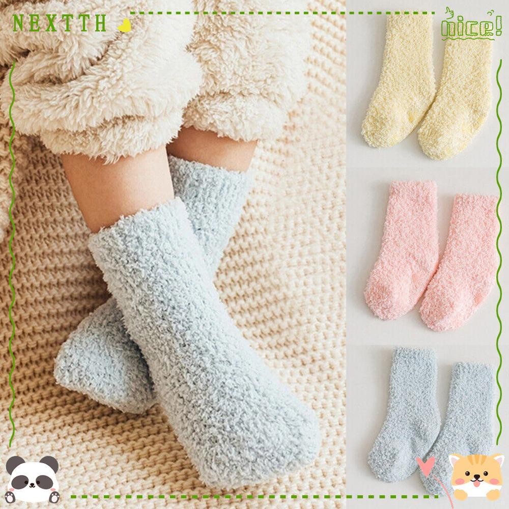 NEXTTH เด็กวัยหัดเดินเด็ก Plush Fluffy ถุงเท้า, ฤดูหนาวที่อบอุ่นน่ารักสบาย Breathable Coral ขนแกะลื่นร้านขายชุดชั้นในสําหรับเด็กทารกหญิง