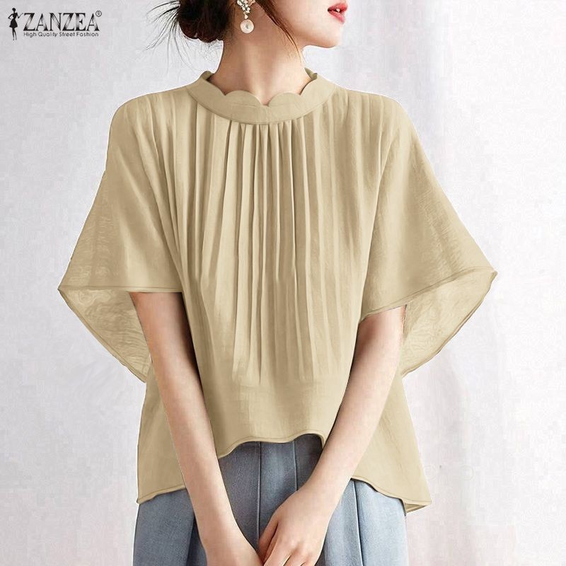 ZANZEA สเวตเตอร์แซนเดียสำหรับผู้หญิง สไตล์เกาหลีหรูหรา แขนสั้น สีทึบ — صورة 5